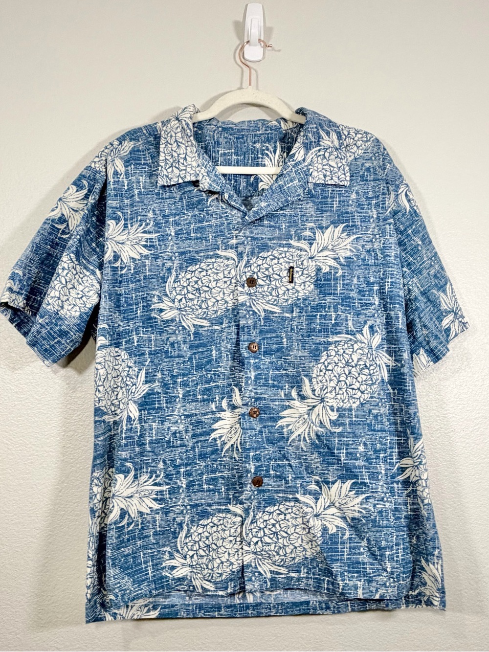 Palmwave Shirt Vintage Authentic Hawaiian Button Down Blue Pineapple Men L